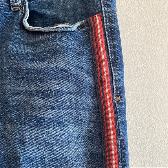 Zara Skinny Distressed Jeans with Red White Stripe - Picture 3 of 5